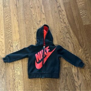 Nike Toddler Full Zip Hoodie in Black with Red Logo size 2T